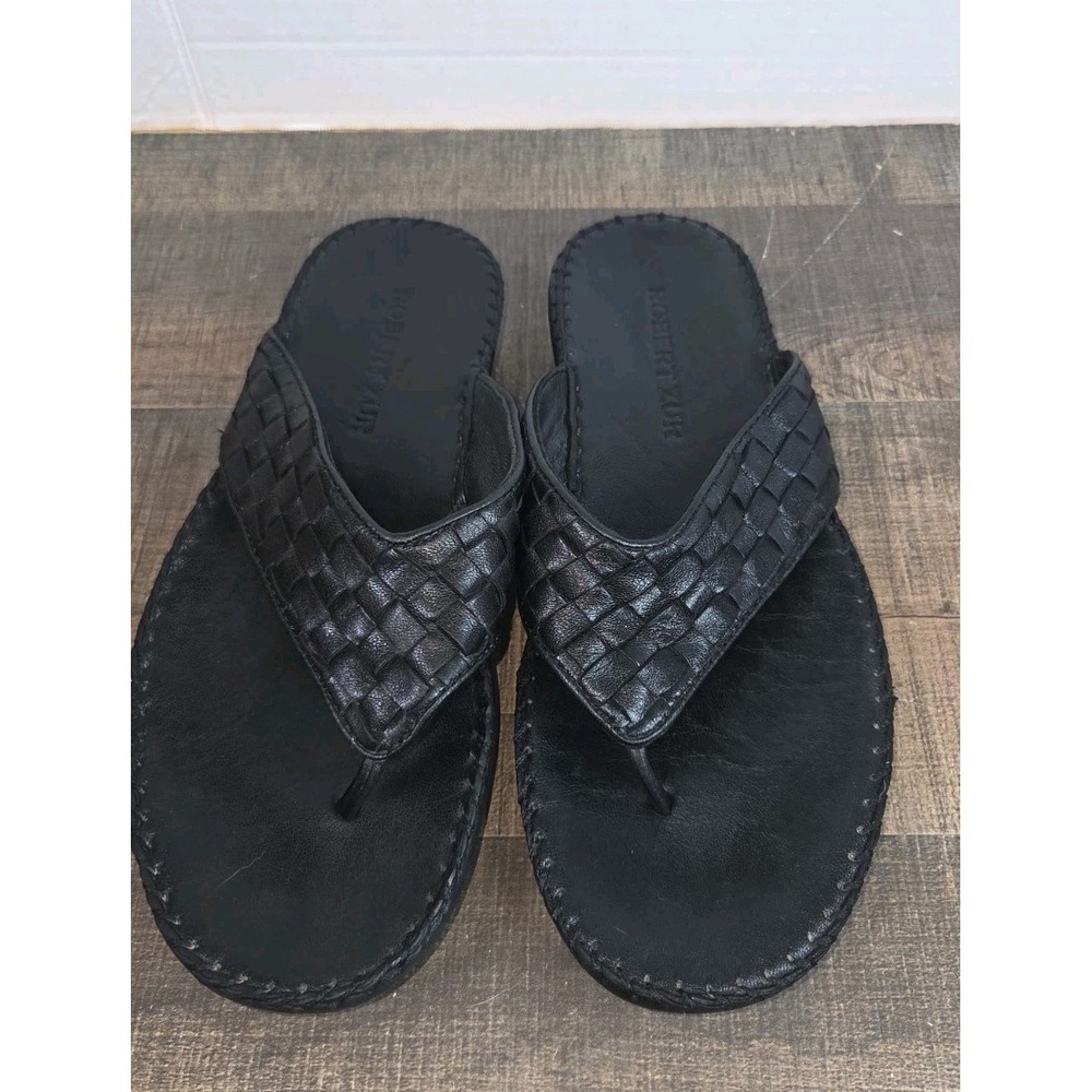 Robert Zur Weave Womens Sandals 8.5 Black Leather Luxury Flip Flops 2915
